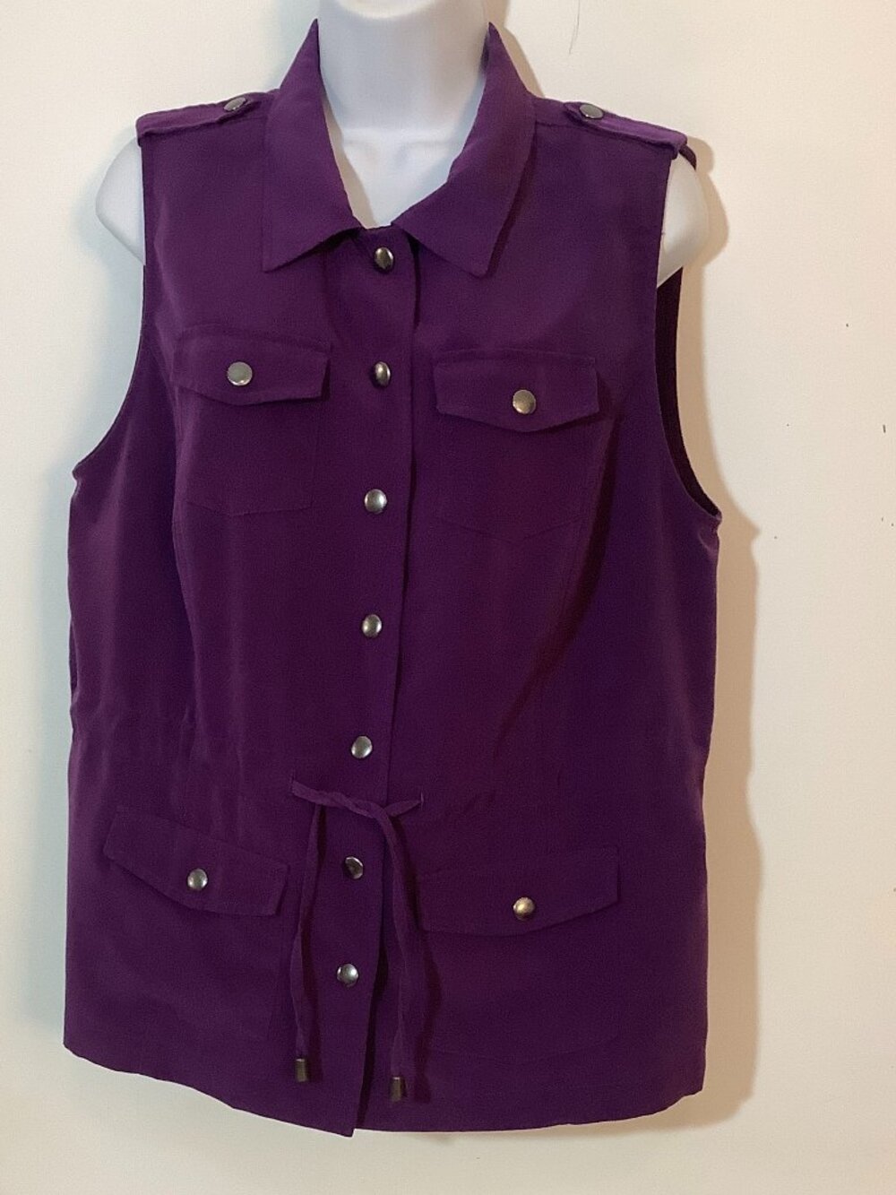Top Sleeveless Cinch Waist Snap Purple  Layer Christopher & Banks Petite Medium